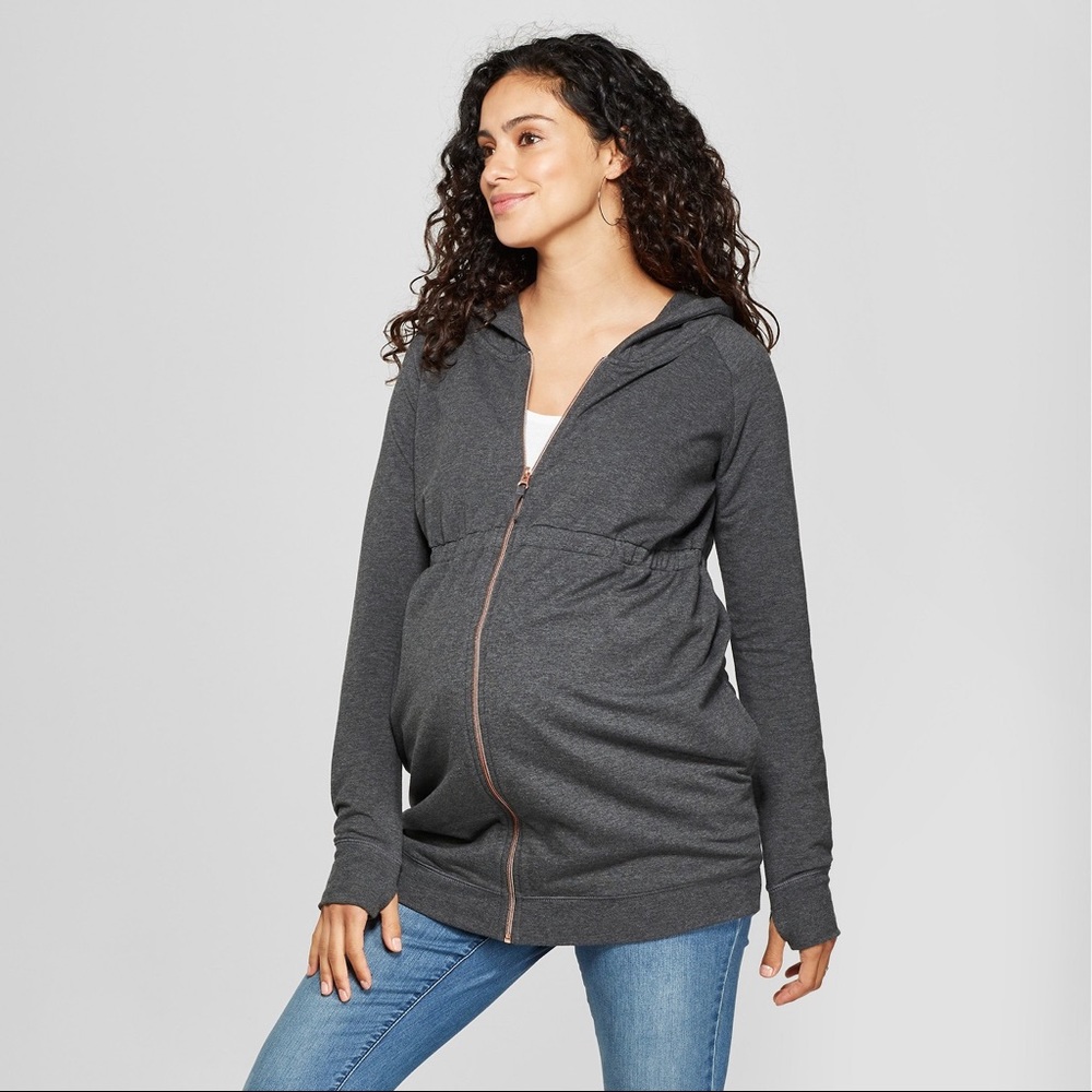 Zip Up Maternity Hoodie Sweatshirt